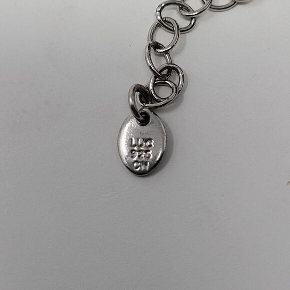 Vintage 90s Signed LUC Silver Bicone Rhinestone Faux Turquoise Oval Pendant Coll - Picture 3 of 13